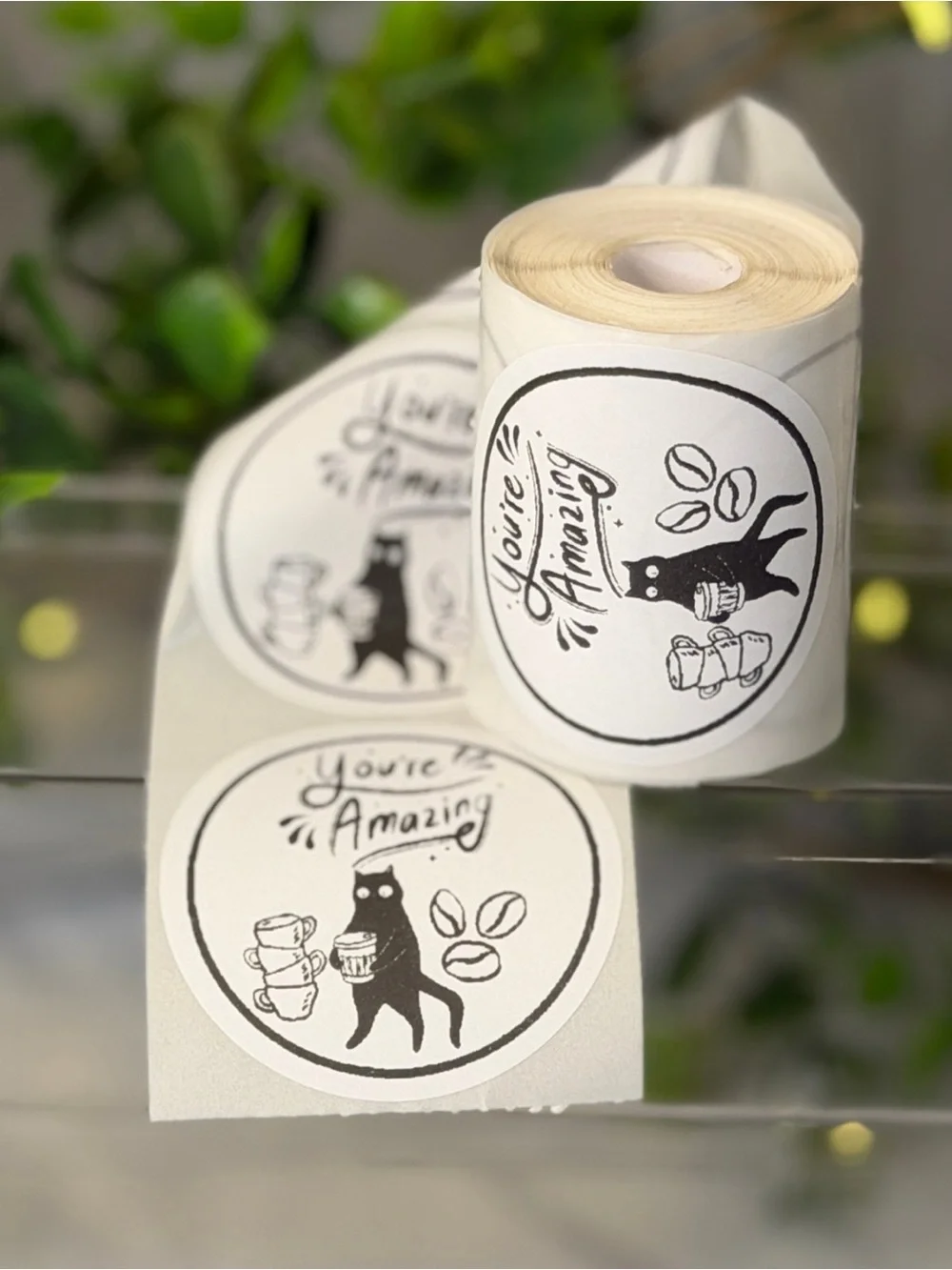 You’re Amazing Cat Coffee Encouragement 2” Round Thank You Stickers 200